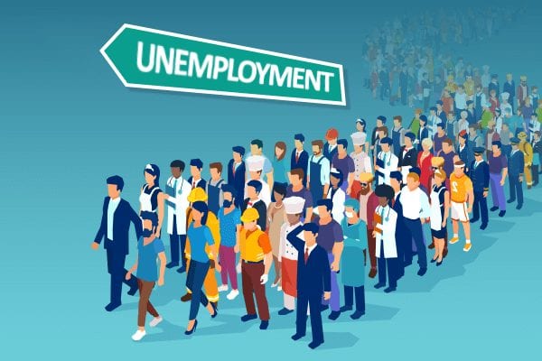 Workers lined up for unemployment during the COVID-19 pandemic